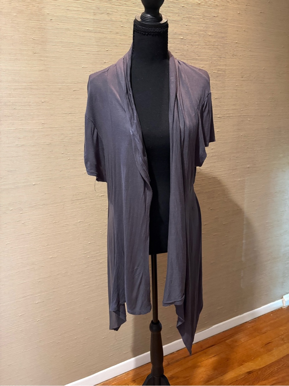 Caren Sport Open-Front Short Sleeve Drape Cardigan - Gray